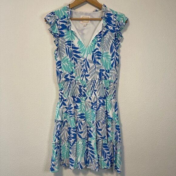 Sail to Sable STD Palm Leaf Ruffle Neck Dress With Tassels Size Medium - Picture 1 of 6